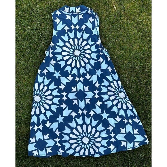Equipment Blue/white print Tunic Shirt-Dress XS GUC button up  sleeveless - Picture 4 of 4
